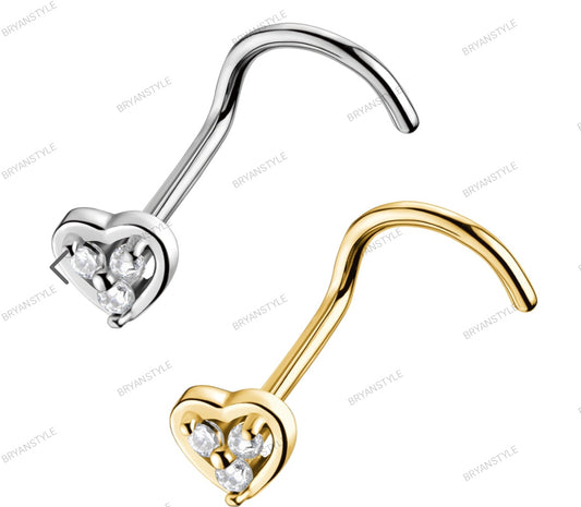Stud Naso con Cristalli a Forma di Cuore