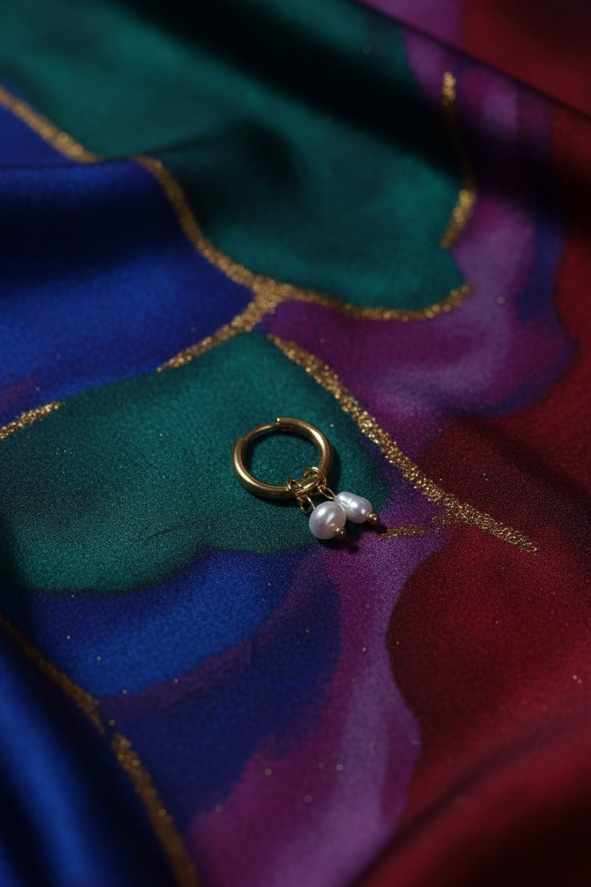 Orecchino cerchio Clicker con due perle deformate