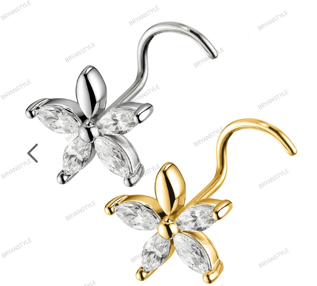 Stud Naso con Cristalli a Forma di Fiore
